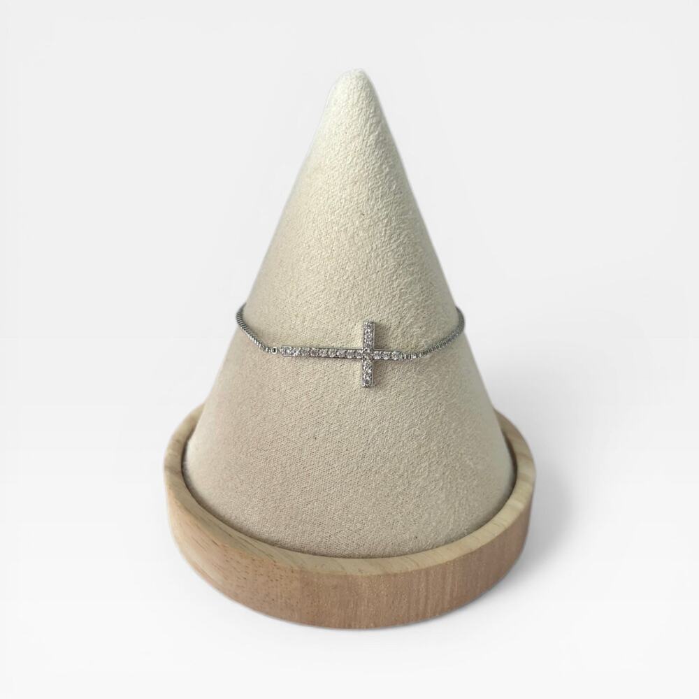 Silver-Tone Cross Bolo Bracelet